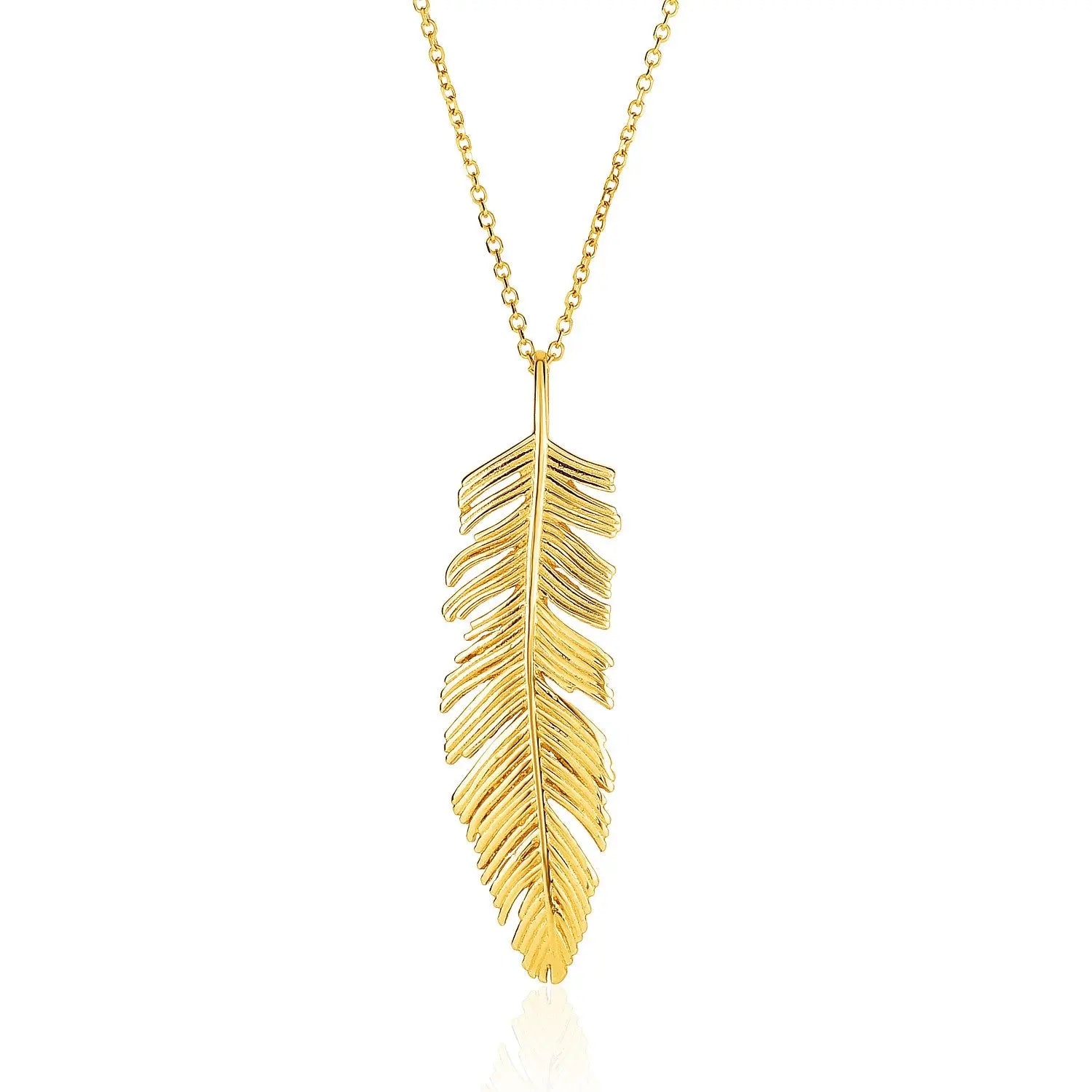 14k Yellow Gold with Textured Feather Pendant RCJ