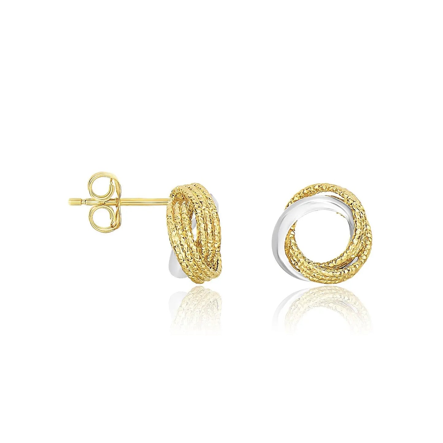 14k Two-Tone Gold Multi-Textured Open Circle Style Entwined EarringsMonde Trend