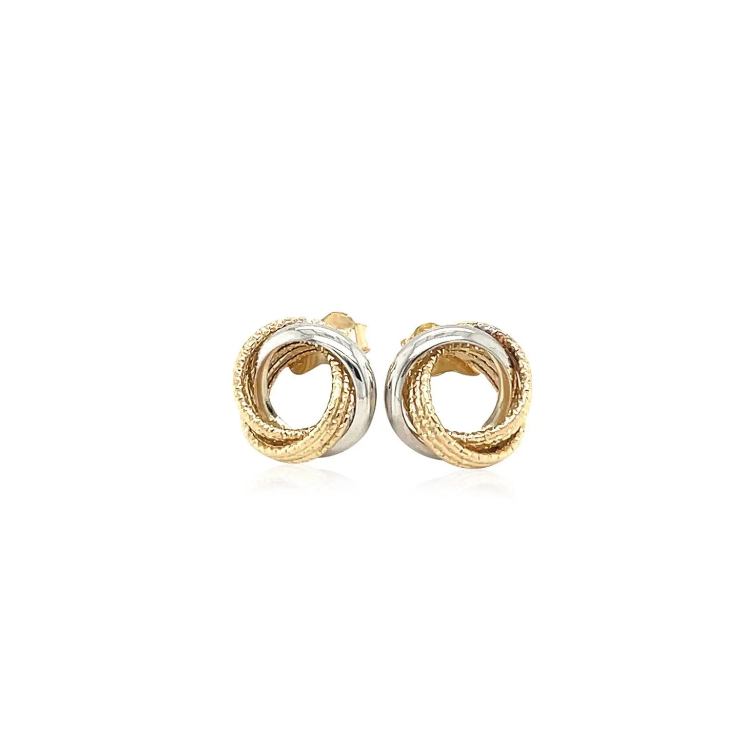 14k Two-Tone Gold Multi-Textured Open Circle Style Entwined EarringsMonde Trend