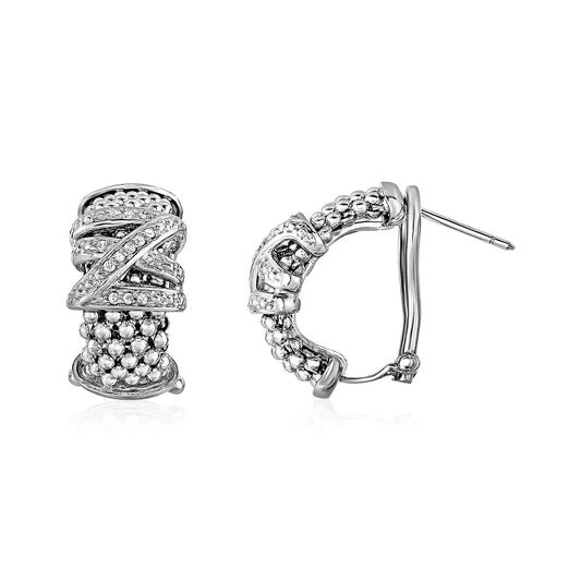 Popcorn Texture Earrings with Crossover Motif and Diamonds in Sterling Silver RCJ