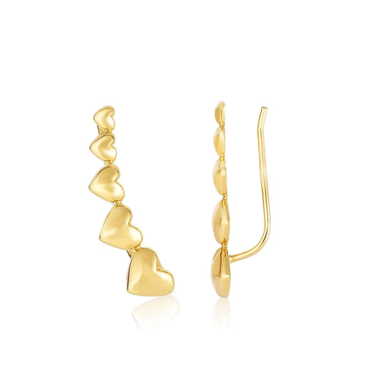 14k Yellow Gold Graduated Heart Climber Style Stud Earrings RCJ