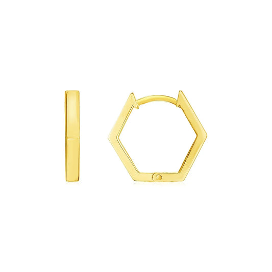 14k Yellow Gold Hexagon Huggie Hoops Earrings RCJ