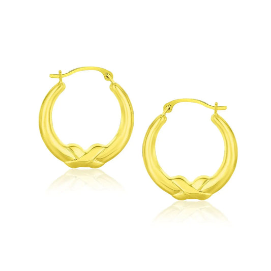 10k Yellow Gold X Motif Round Shape Hoop EarringsMonde Trend