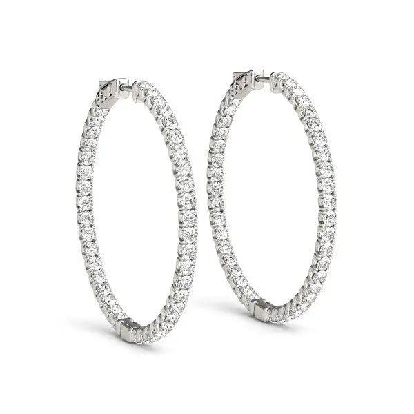 14k White Gold Diamond Hoop Earrings with Shared Prong Setting (2 cttw)Monde Trend