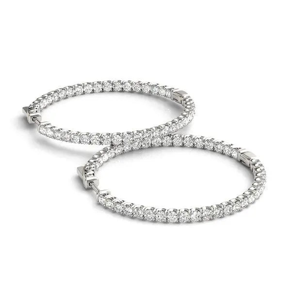 14k White Gold Diamond Hoop Earrings with Shared Prong Setting (2 cttw)Monde Trend