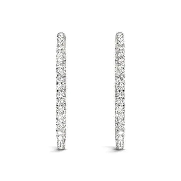 14k White Gold Diamond Hoop Earrings with Shared Prong Setting (2 cttw)Monde Trend