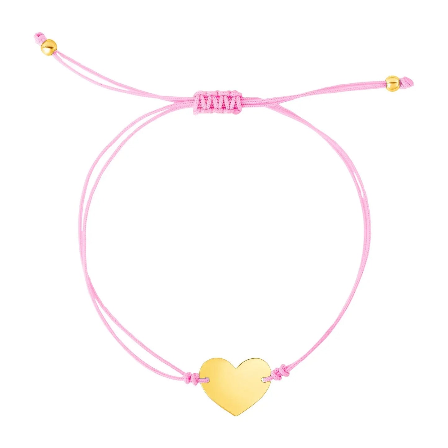 9 1/4 inch Pink Cord Adjustable Bracelet with 14k yellow Gold Heart RCJ