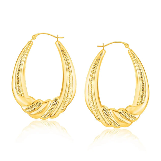 14k Yellow Gold Graduated Textured Oval Hoop Earrings RCJ