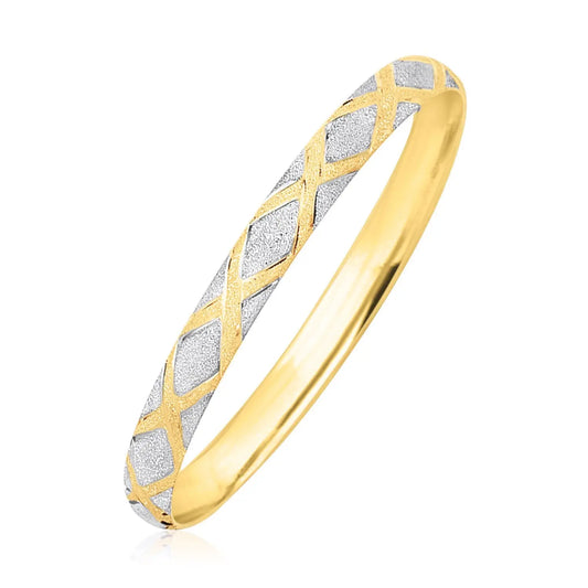 10k Two-Tone Gold Geometric Diamond Motif Bangle (6.00 mm)Monde Trend