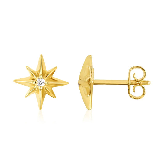 14K Yellow Gold High Polish North Star Diamond Earrings RCJ