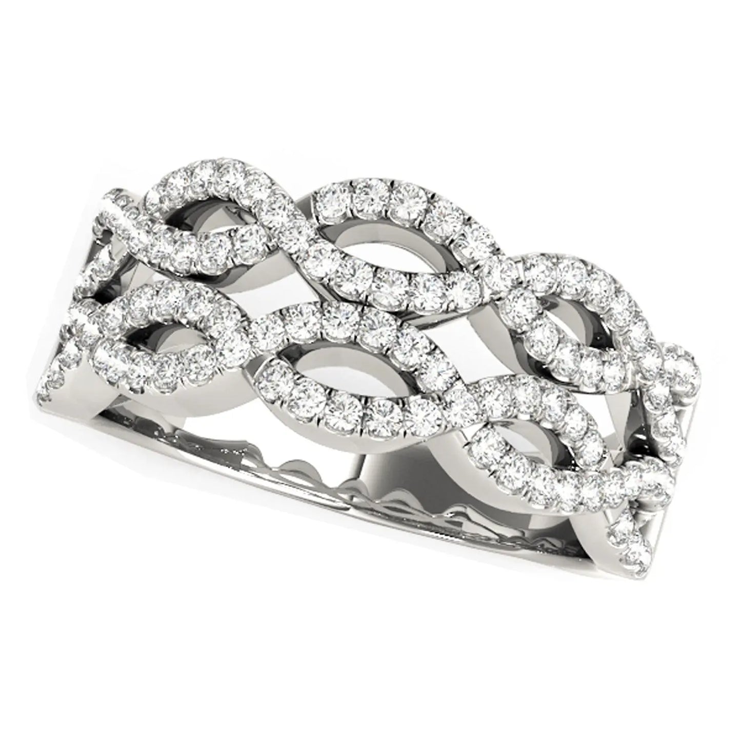 Diamond Studded Double Interlocking Waves Ring in 14k White Gold  (5/8 cttw) RCJ