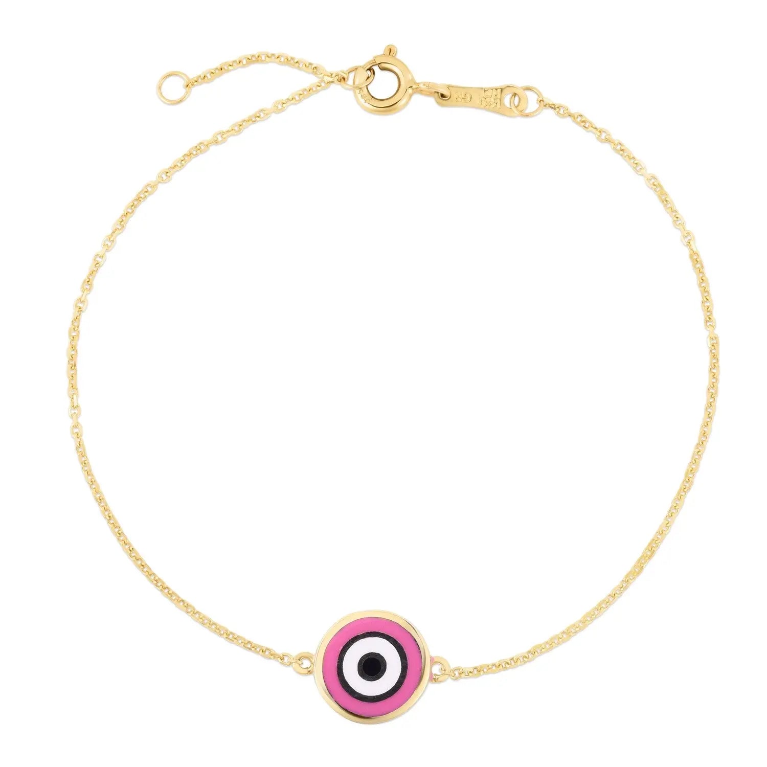 14k Yellow Gold Pink Evil Eye Bracelet (1.00 mm) RCJ