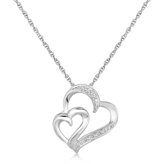 Sterling Silver Diamond Accented Dual Fancy Heart Pendant (.02 cttw) RCJ