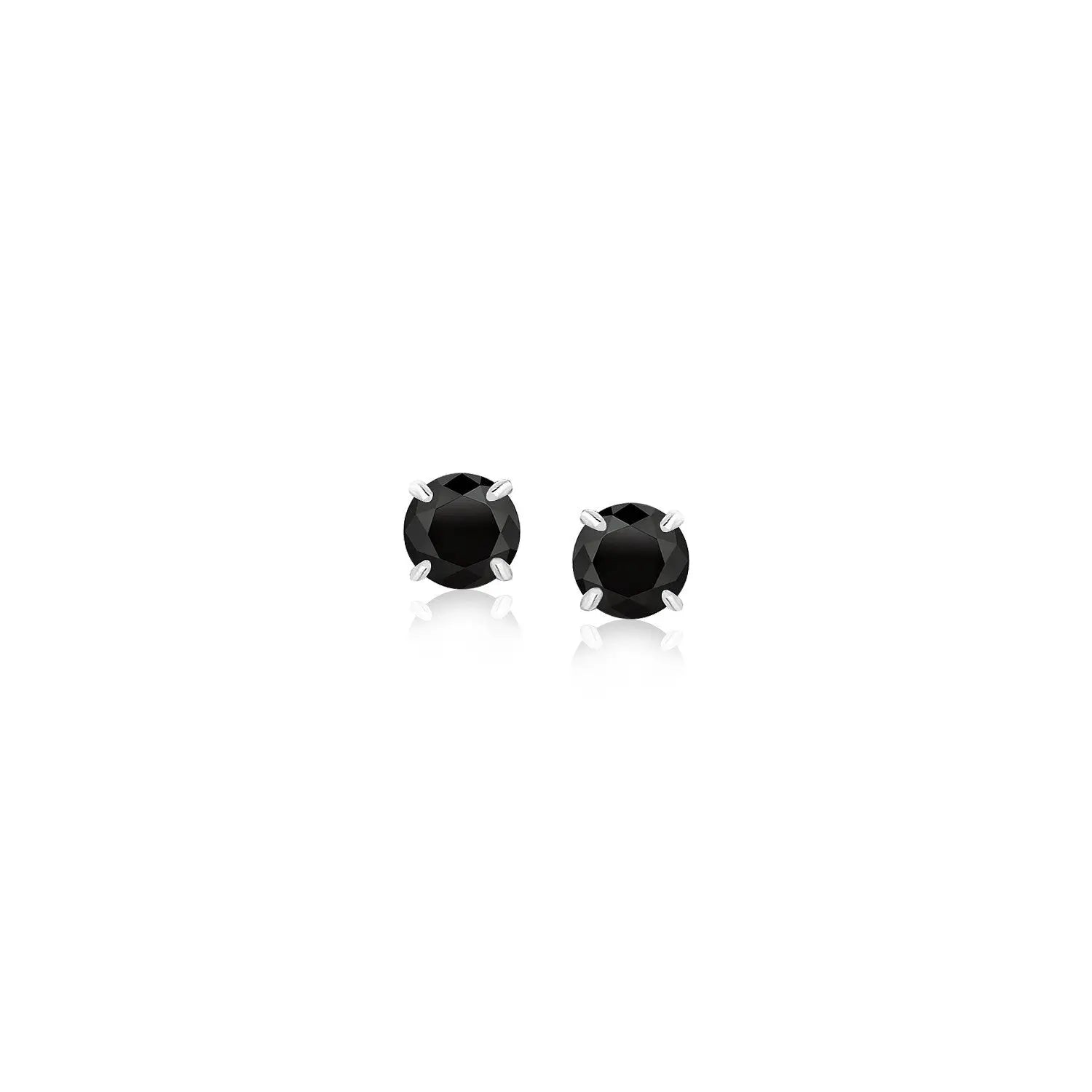 14k White Gold Stud Earrings with Black Cubic Zirconia(4mm) RCJ