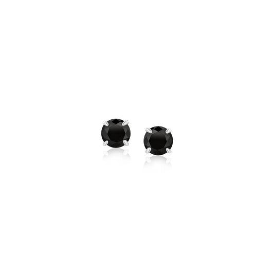 14k White Gold Stud Earrings with Black Cubic Zirconia(4mm) RCJ