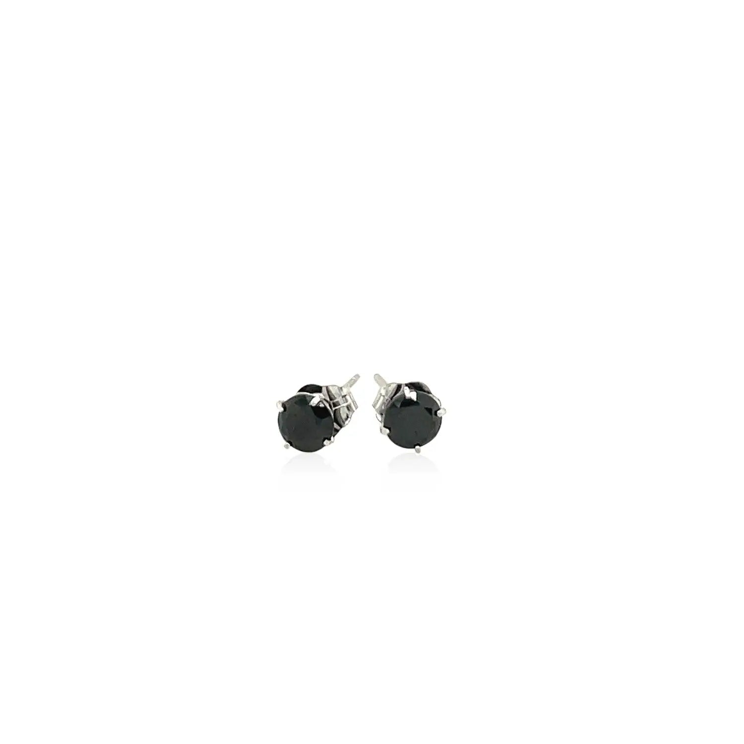 14k White Gold Stud Earrings with Black Cubic Zirconia(4mm) RCJ