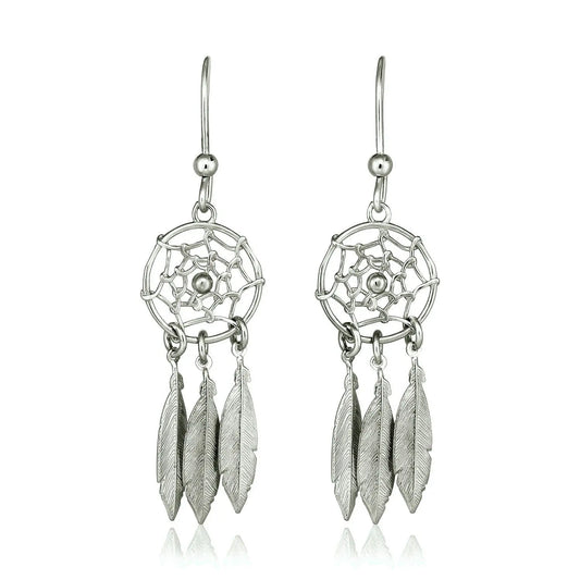 Sterling Silver Dream Catcher Dangle Earrings RCJ