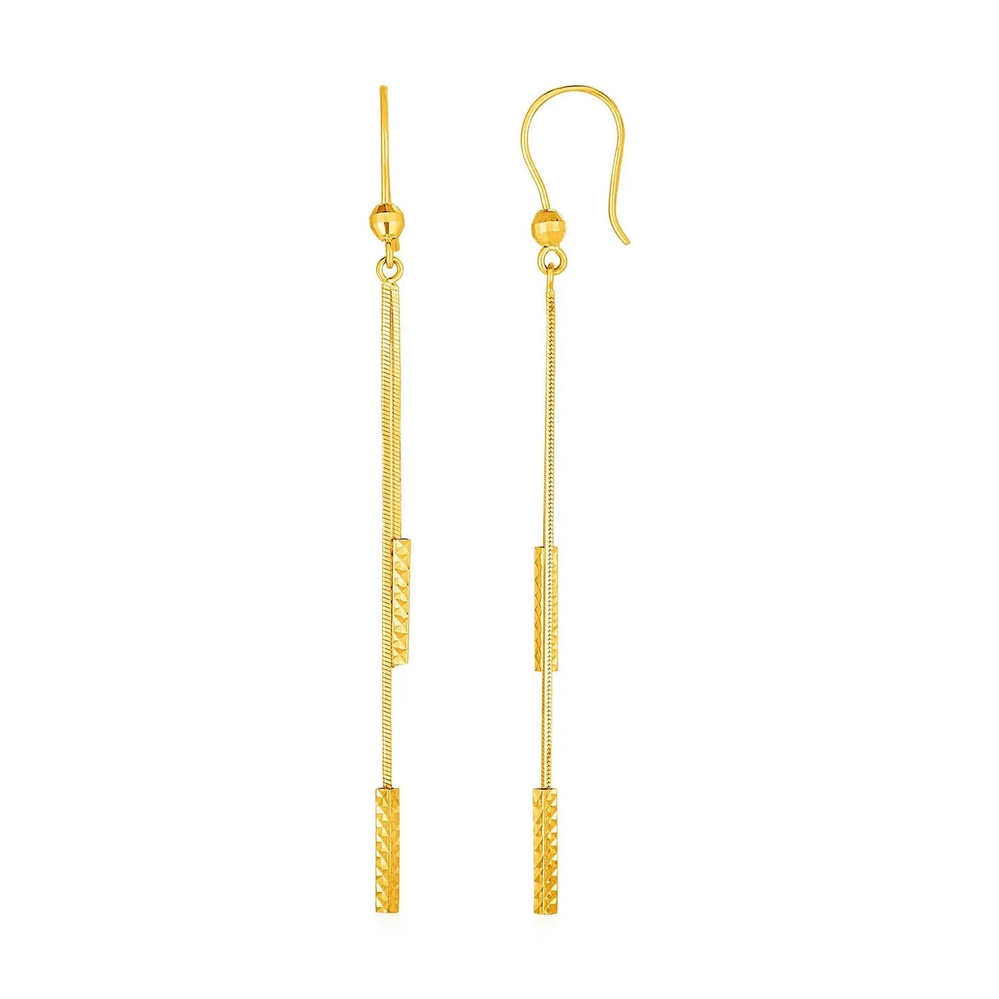 Textured Bar Long Drop Earrings in 14k Yellow Gold RCJ