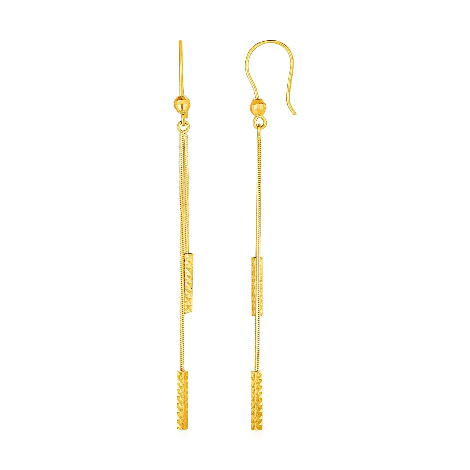 Textured Bar Long Drop Earrings in 14k Yellow Gold RCJ