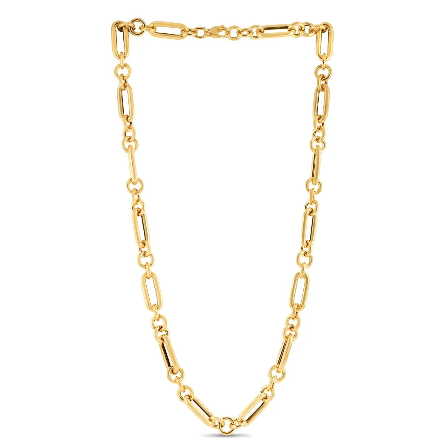 14k Yellow Gold Italian Alternating Paperclip Round Links Chain Necklace RCJ