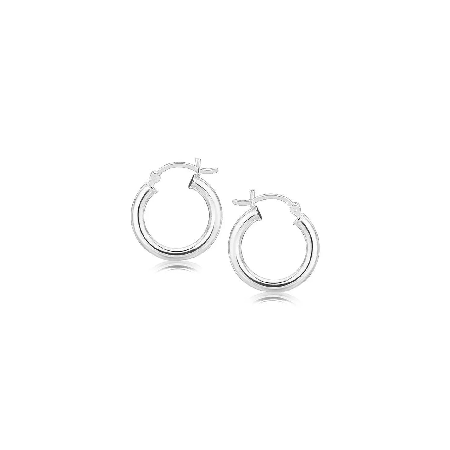 Sterling Silver Polished Hoop Style Earrings with Rhodium Plating (3x15mm) RCJ