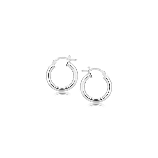 Sterling Silver Polished Hoop Style Earrings with Rhodium Plating (3x15mm) RCJ