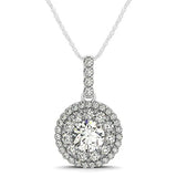 14k White Gold Diamond Halo Round Shape Pendant (1 1/4 cttw)Monde Trend