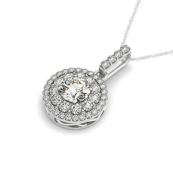 14k White Gold Diamond Halo Round Shape Pendant (1 1/4 cttw)Monde Trend