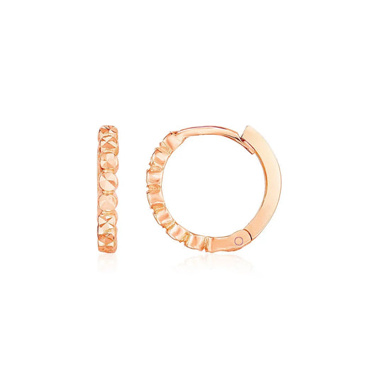 14k Rose Gold Petite Textured Round Hoop EarringsMonde Trend