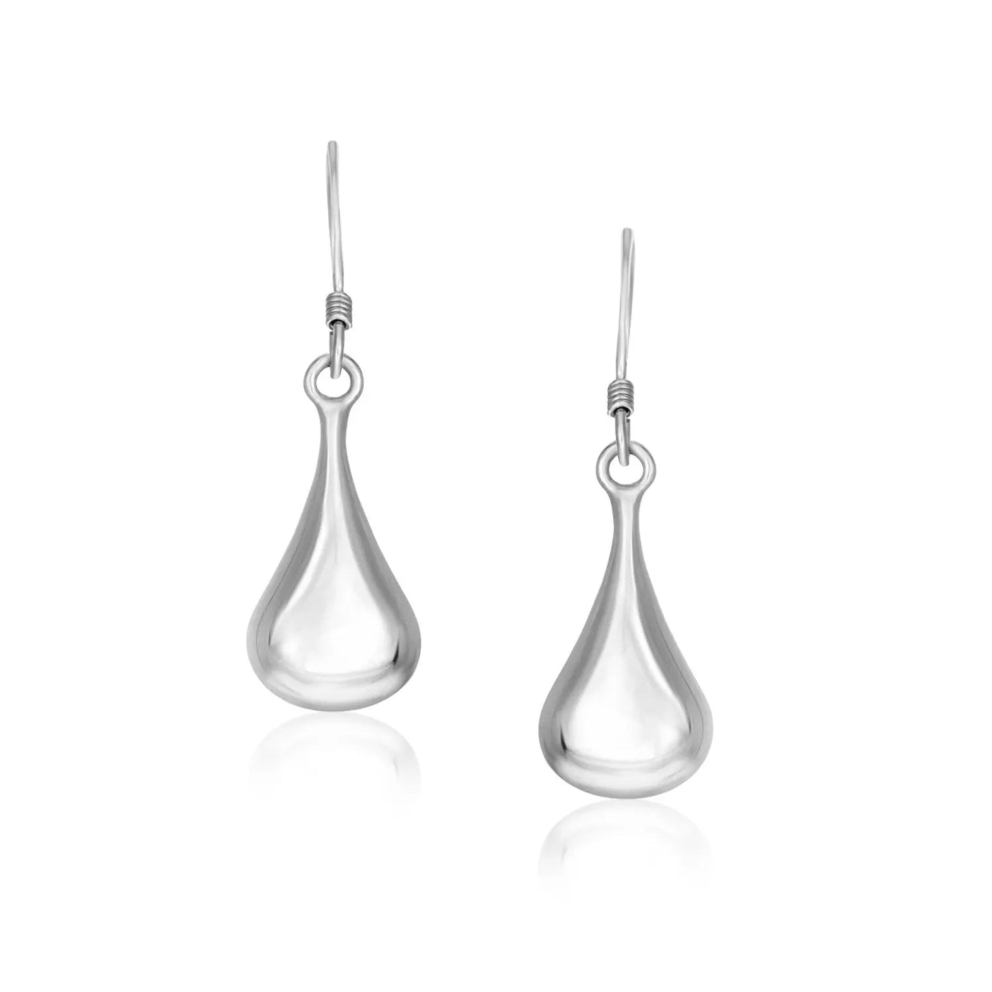 Sterling Silver Long Teardrop Shape Puff Drop Earrings RCJ