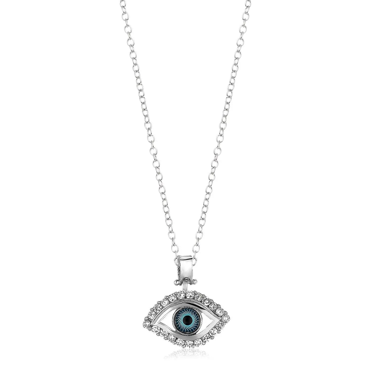 Sterling Silver Evil Eye Pendant with Cubic Zirconias RCJ