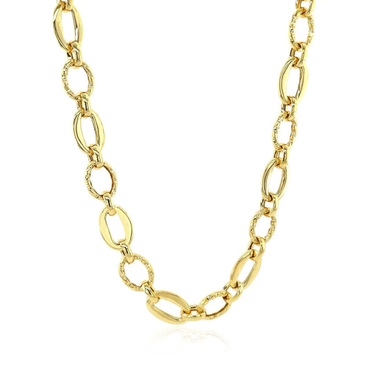 Shiny and Textured Oval Link Necklace in 14k Yellow Gold RCJ