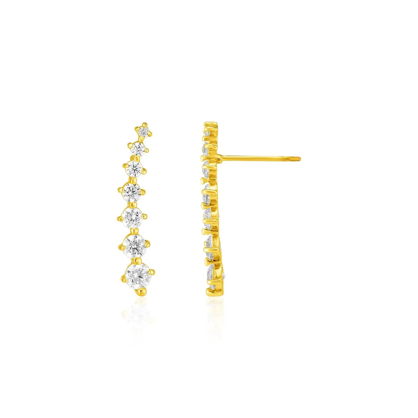 14k Yellow Gold Climber Post Earrings with Cubic Zirconias RCJ