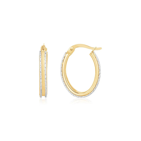 14K Two Tone Gold Diamond Cut Oval Hoop EarringsMonde Trend