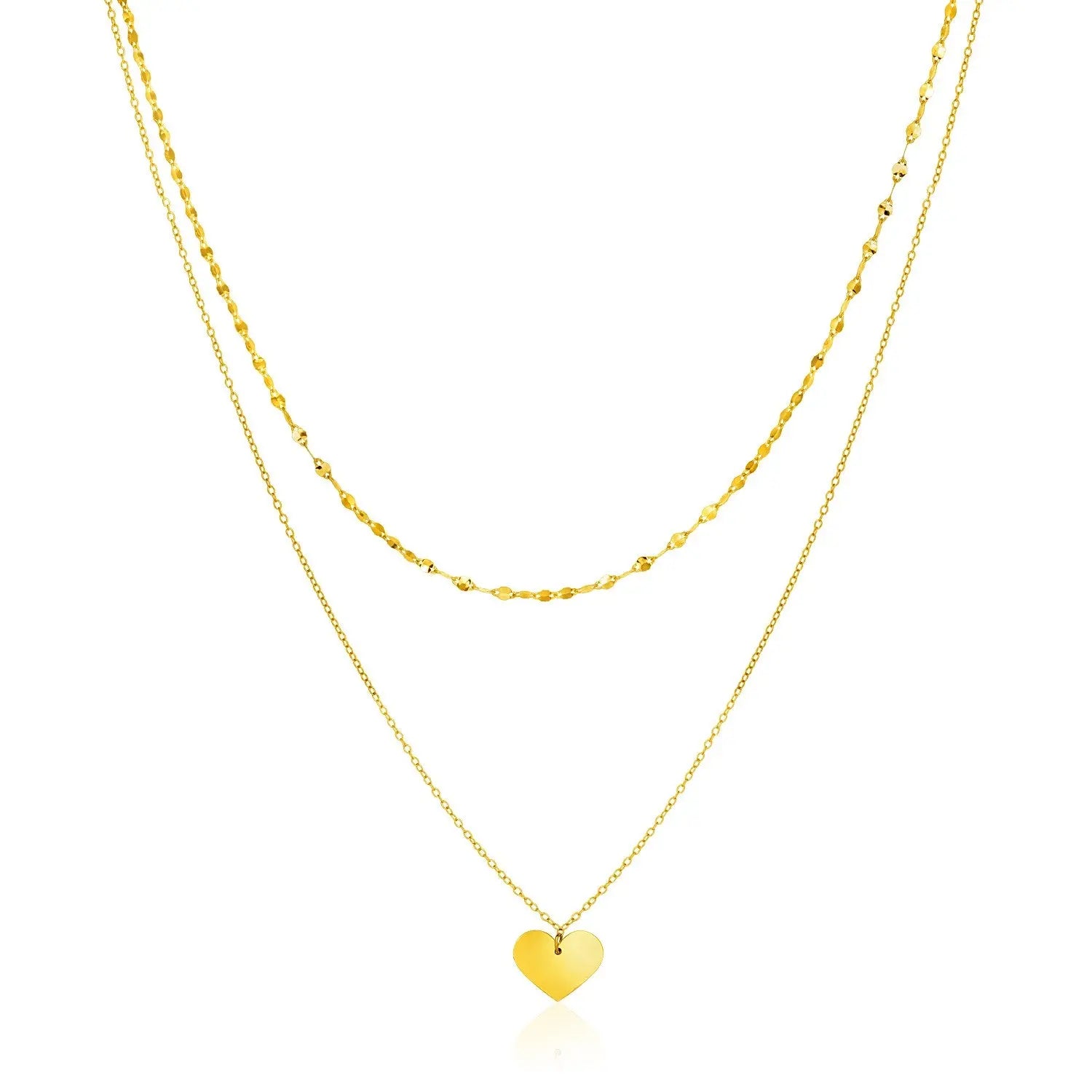 14k Yellow Gold 18 inch Two Strand Necklace with Heart Pendant RCJ