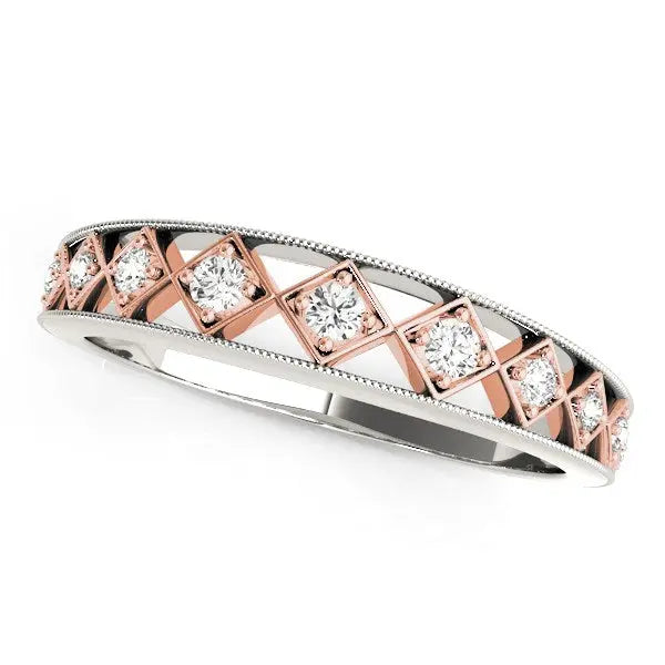 14k White Gold And Rose Gold Unique Diamond Wedding Band (1/10 cttw)Monde Trend