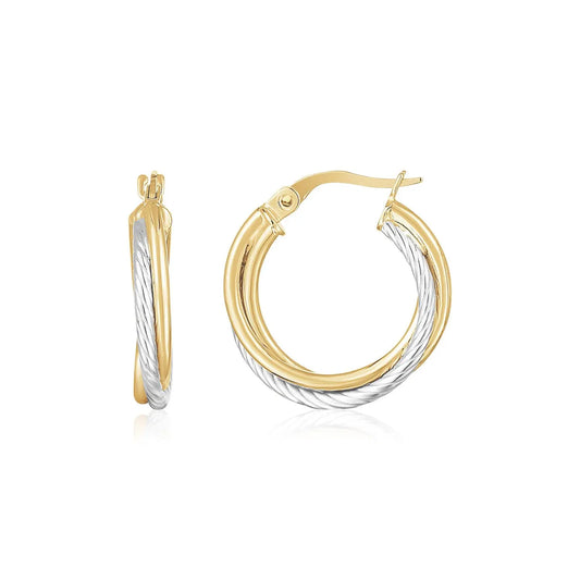 14K Yellow and White Gold Twisted Hoops RCJ