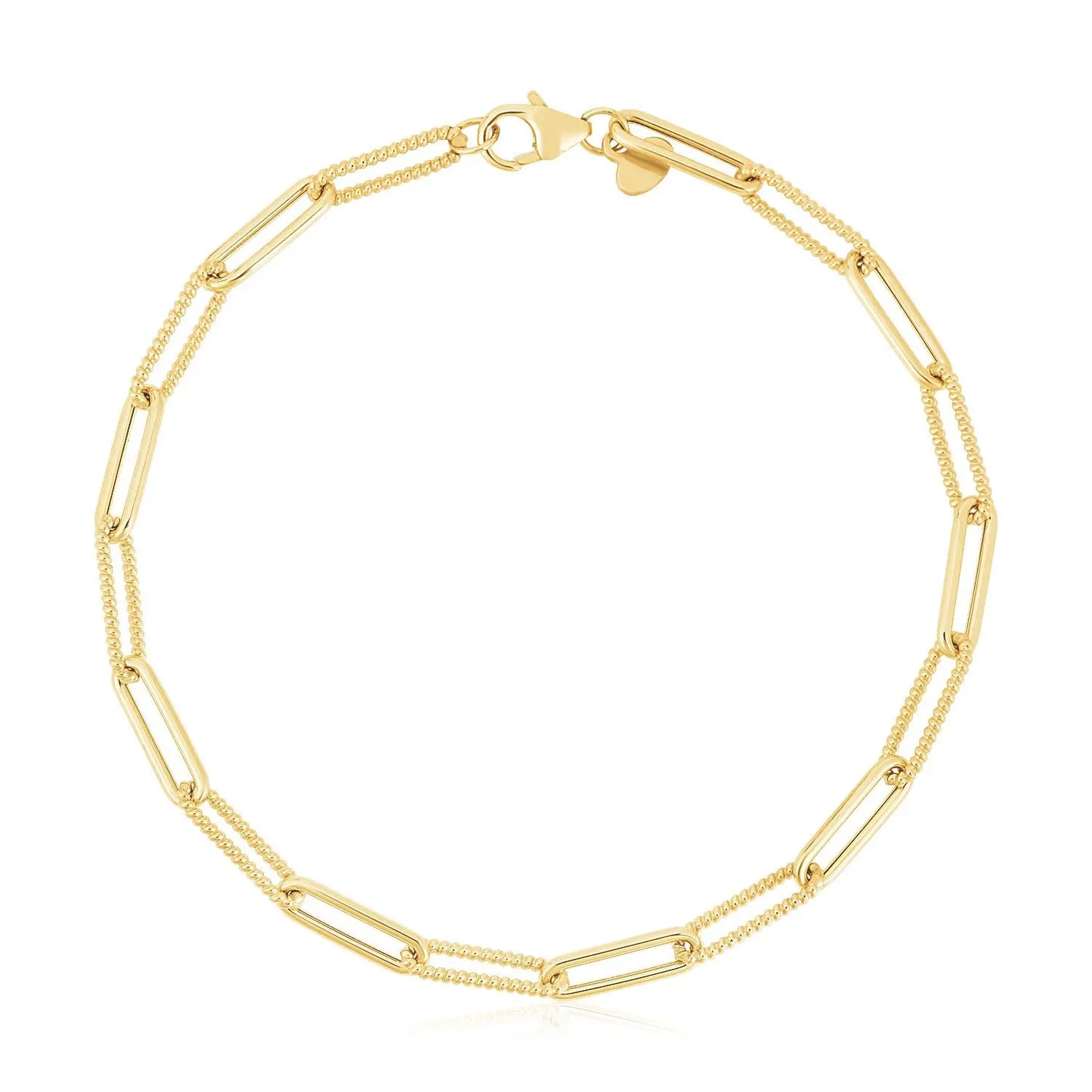 14k Yellow Gold High Polish Alternating Bead Paperclip Bracelet  (3.50 mm) RCJ