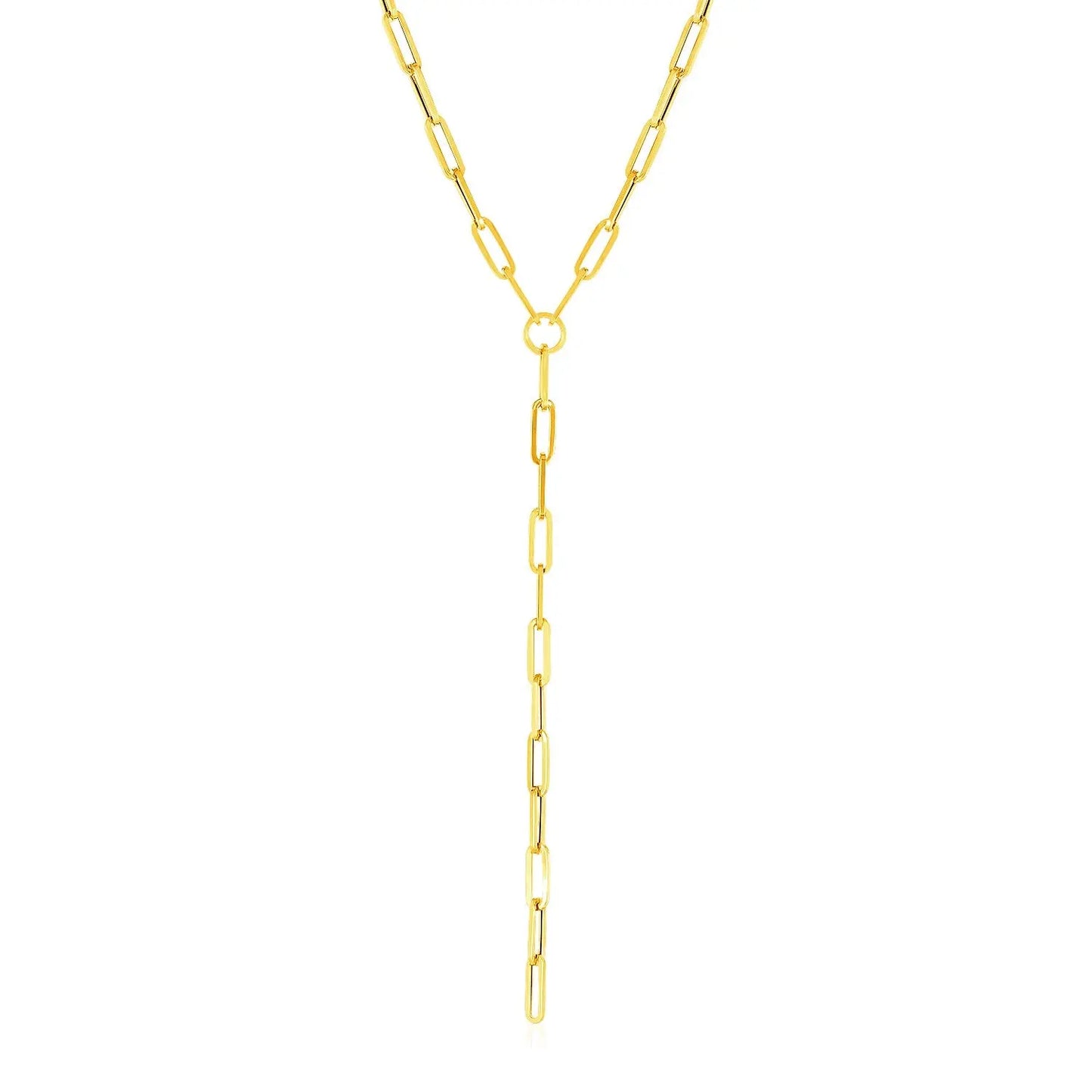 14k Yellow Gold Paperclip Chain Lariat Necklace RCJ