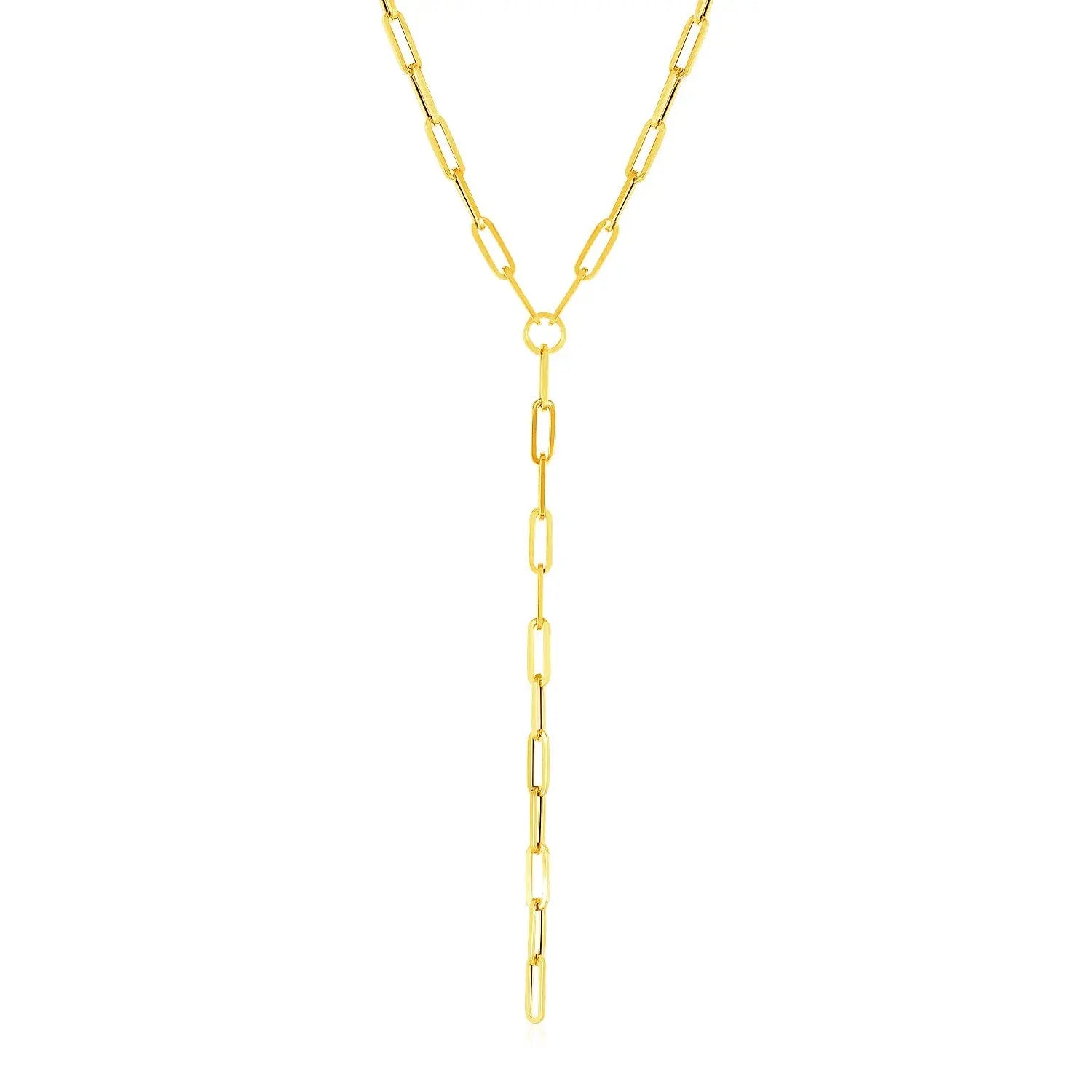 14k Yellow Gold Paperclip Chain Lariat Necklace RCJ