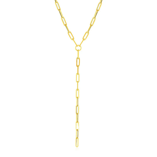 14k Yellow Gold Paperclip Chain Lariat Necklace RCJ