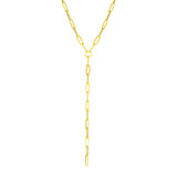 14k Yellow Gold Paperclip Chain Lariat Necklace RCJ