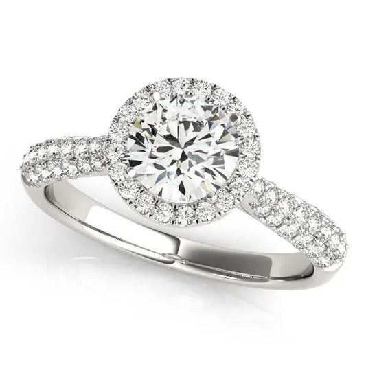 14k White Gold Halo Diamond Engagement Ring with Pave Band (1 1/3 cttw)Monde Trend