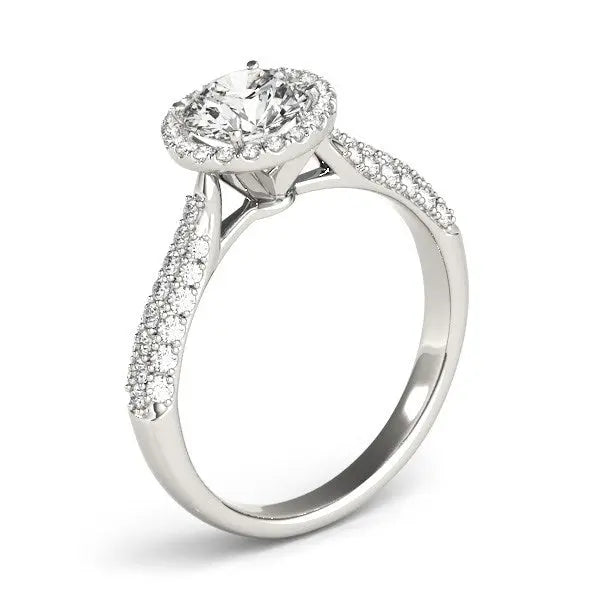 14k White Gold Halo Diamond Engagement Ring with Pave Band (1 1/3 cttw)Monde Trend