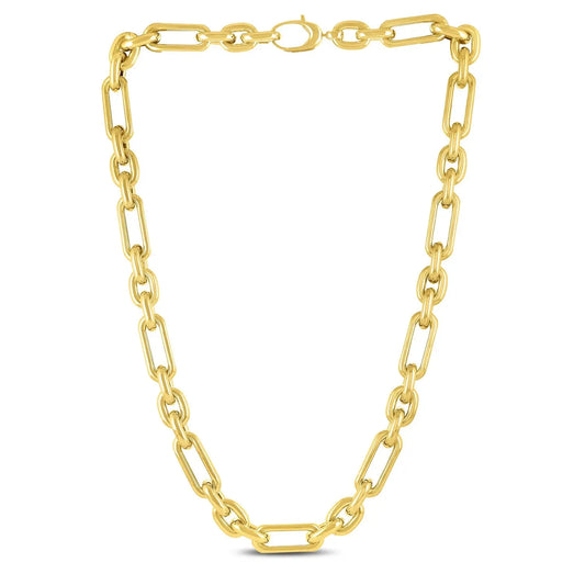 14k Yellow Gold Italian Alternating Paperclip Oval Links Chain Necklace RCJ