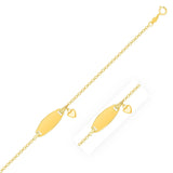 14k Yellow Gold Heart Accented Childrens Cable Chain ID Bracelet (6.35 mm) RCJ