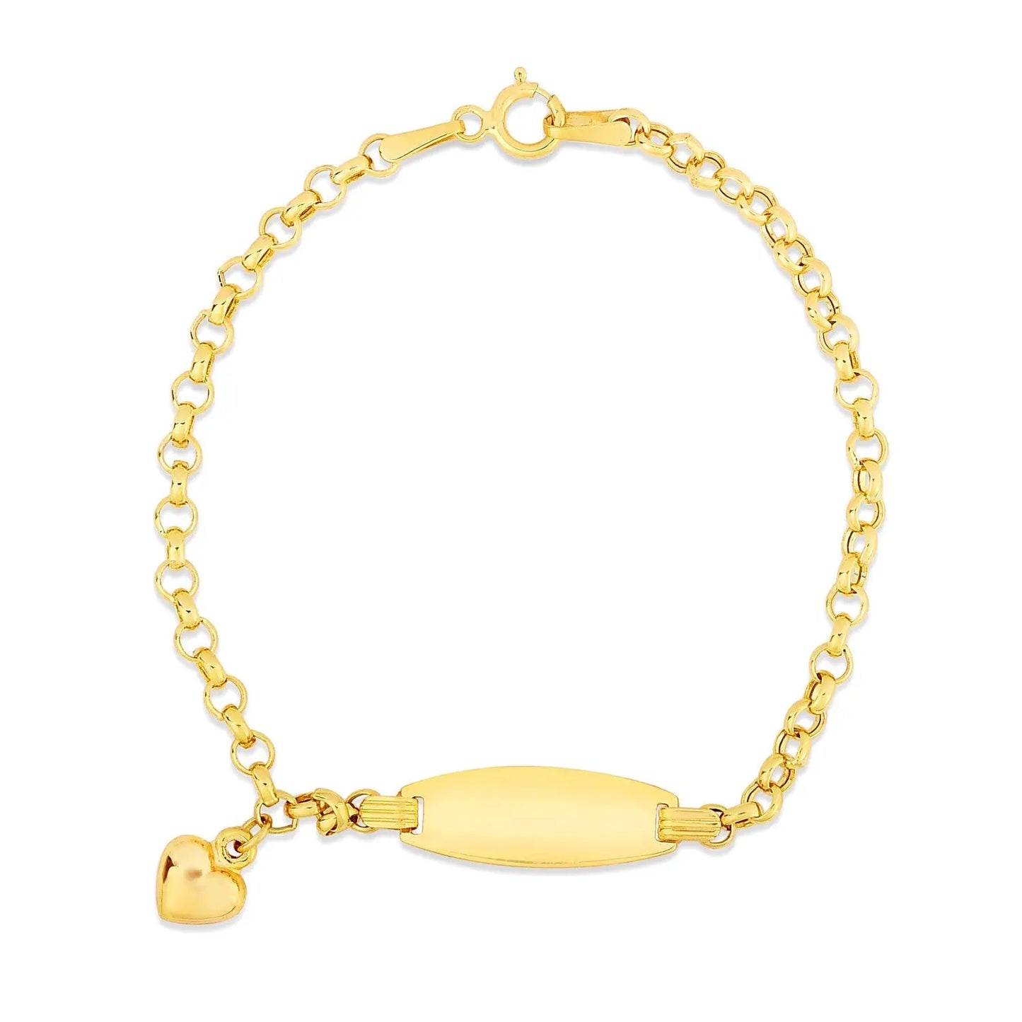 14k Yellow Gold Heart Accented Childrens Cable Chain ID Bracelet (6.35 mm) RCJ