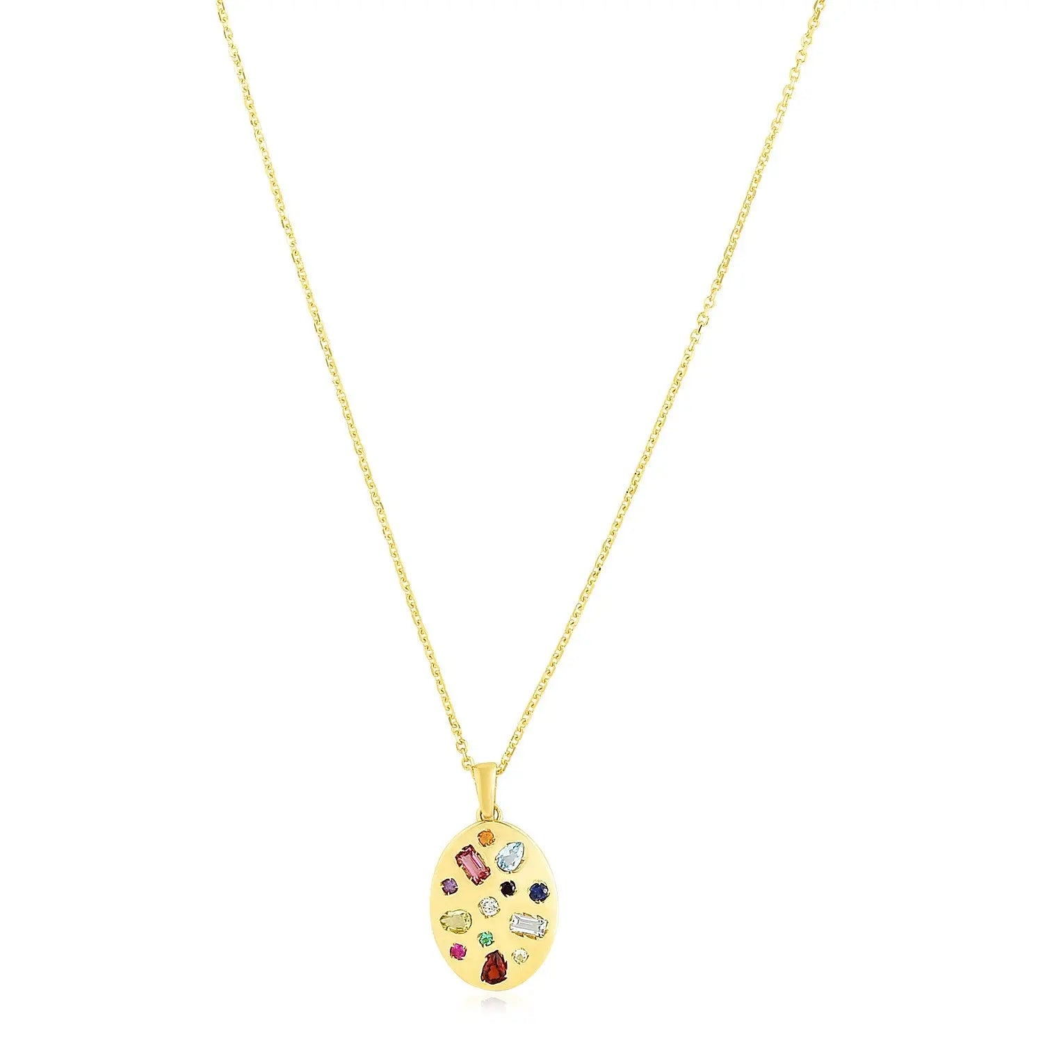 14k Yellow Gold High Polish Oval Gemstone Inlay Necklace RCJ