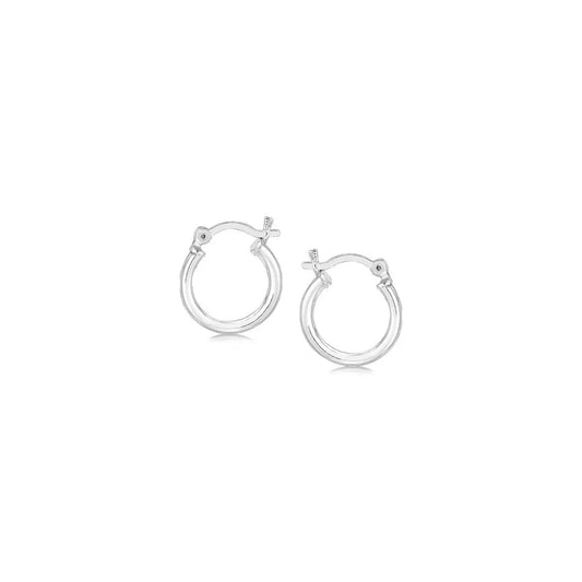 Sterling Silver Rhodium Plated Thin and Small Polished Hoop Earrings (2x10mm) RCJ