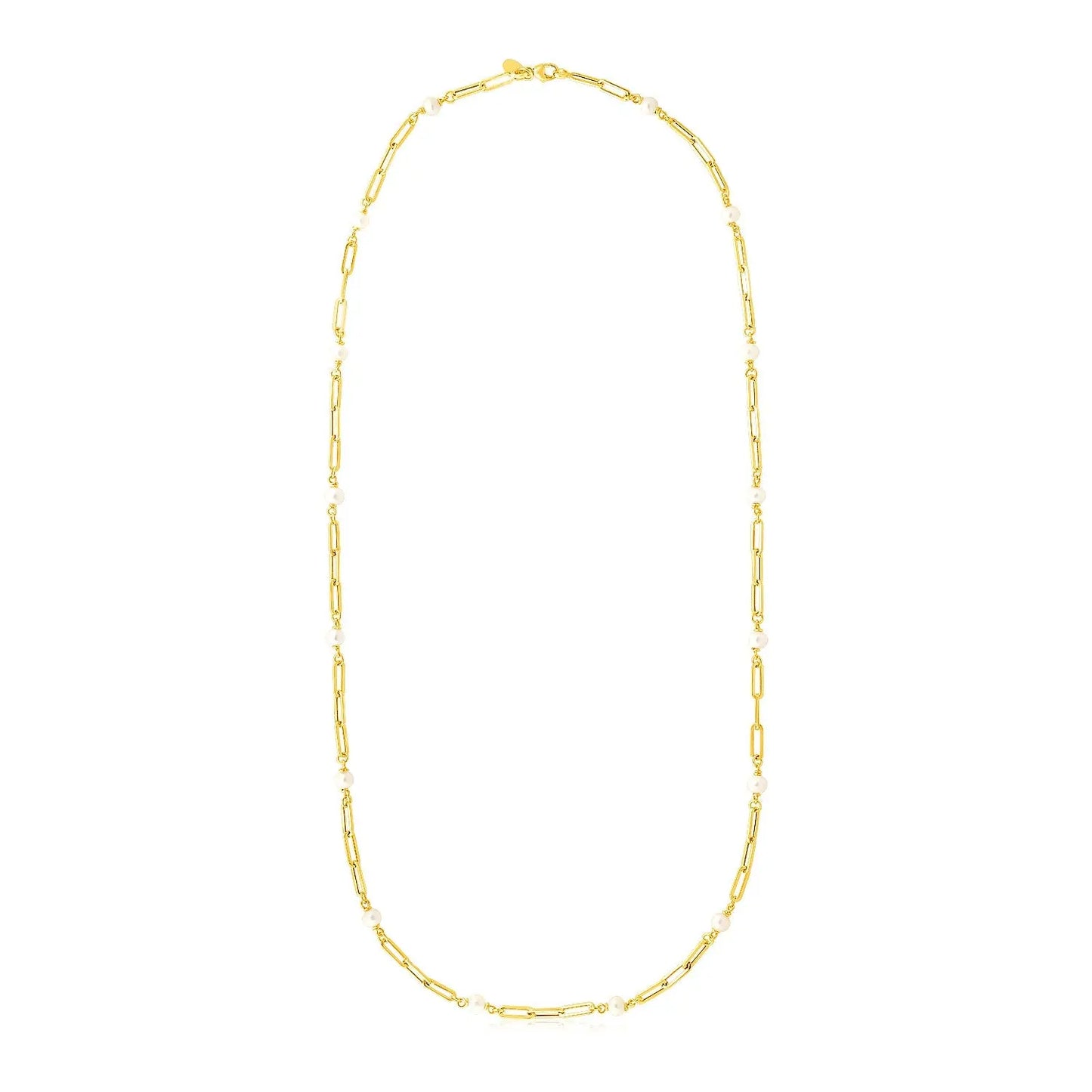 14k Yellow Gold Paperclip Chain and Pearl Necklace RCJ